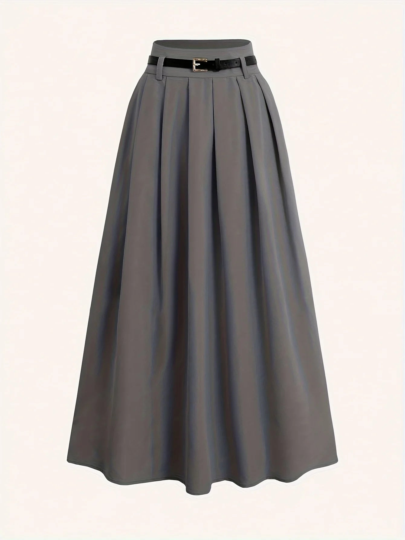 Ladies' solid color versatile decorative belt, high waist long pleated pleated skirt, high waist flared skirt